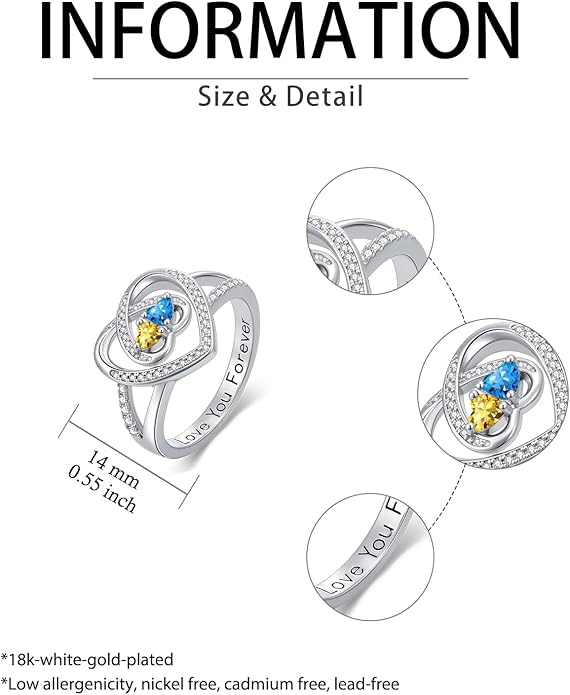Valentine's Day Gifts for Women Birthstone Rings for Women Heart Statemet Engagement Eternity Wedding Promise Rings Jewelry Anniversary Christmas Valentine Mothers Day Birthday Gifts for Wife Her Girlfriend