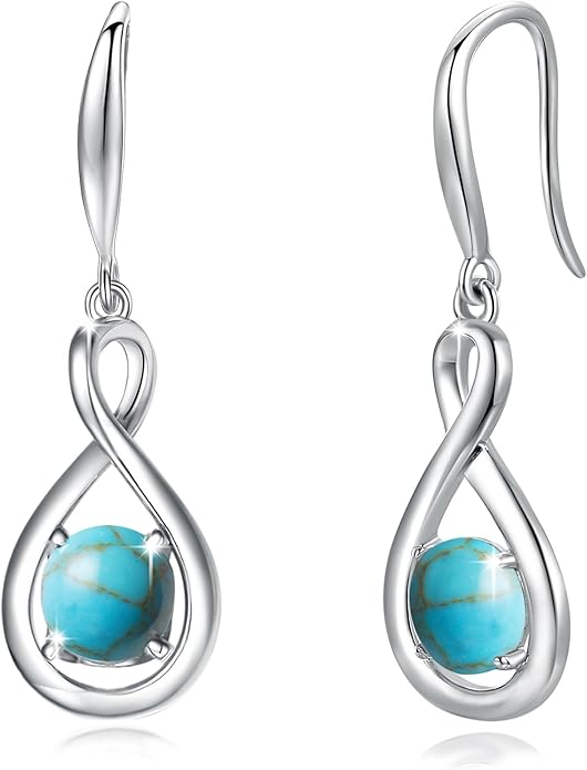 FANCIME Valentines Day Gift Dangle Drop Earrings 925 Sterling Silver Dainty Infinity Round Gemstone Birthstone Jewelry Birthday Gifts for Her Women