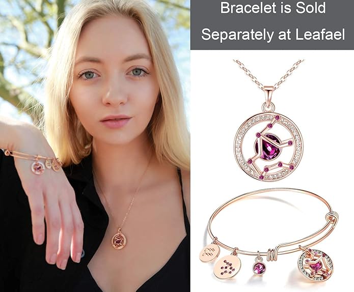 Leafael "Superstar Zodiac Constellation Pendant Necklace Made with Premium Crystal Horoscope Jewelry, Gold or Rose Gold Plated, 18"+ 2"