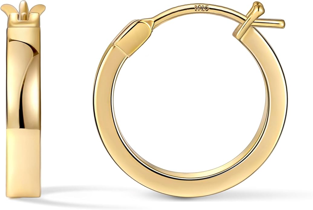 Gacimy Flatted Hoop Earrings for Women 14K Gold Plated with 925 Sterling Silver Post