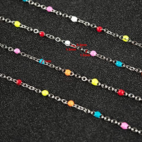 UMAOKANG 33 Feet/10M Silver Jewelry Chains Soldered 304 Colorful Beaded Stainless Steel Link Cable Chain Necklace Bulk for Jewelry Making with 10 Lobster Clasps and 30 Jump Rings - color: Colorful Bead-Steel