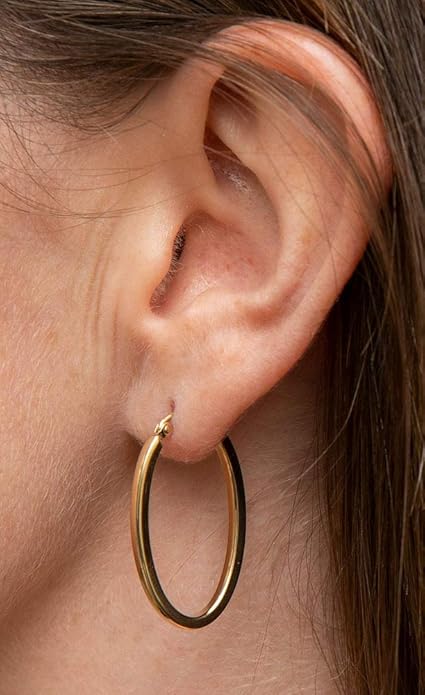 14K Gold Oval Hoop Earrings, (31-52mm) (2mm Tube)