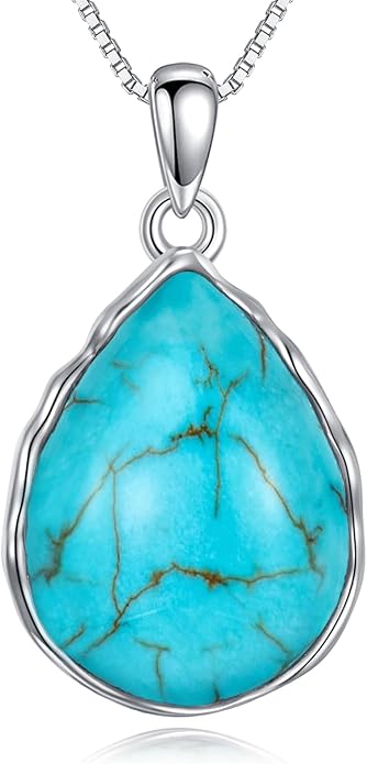 Genuine Turquoise Teardrop Necklace,925 Sterling Silver Native American Boho Western Dainty Pendant Real Gemstone Jewelry Birthdays Gift for Women Minimalist Lover