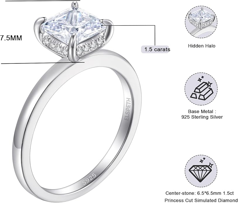 Elspeth 925 Sterling Silver Engagement Ring for Women Oval/Radiant/Pear/Princess/RoundCut Cubic Zirconia Promise Ring Size 4-10