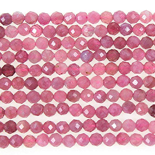 MJDCB 3mm Faceted Natural Red Tourmaline Round Loose Beads for Jewelry Making DIY Bracelet Necklace - color: Red Tourmaline