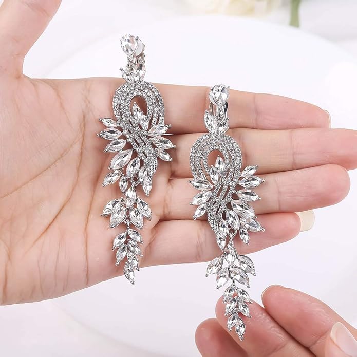 mecresh Marquise Crystal Bridal Chandelier Dangle Drop Earrings Ladies Gifts in Silver/Gold Tone