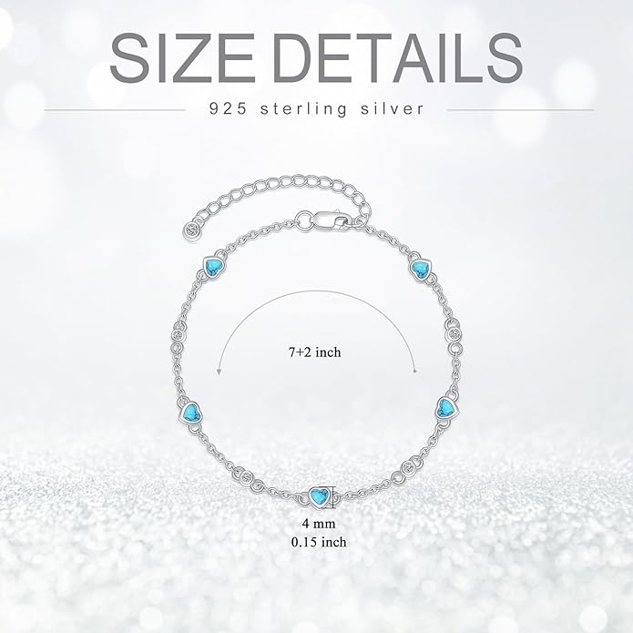 Anklet Bracelet for Women 925 Sterling Silver Natural Stone Chain Ankle Bracelet Beach Summer Fine Jewelry Valentines Day Birthday Gifts for Her Mom Wife