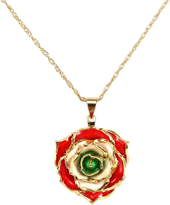 AliveRose Real Rose Gold Dipped Necklace Gifts for Women, 24K Gold Dipped Rose Pendant Necklace Jewelry Mothers Day Anniversaries Birthday Christmas Special Occasions Gifts for Her Mom Wife
