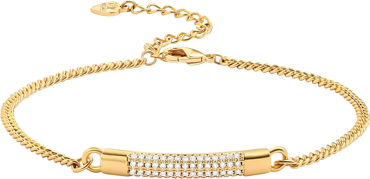 PERNNLA PEARL Dainty Gold Bar Bracelet for Women Simple Delicate Thin Cuff Bangle Hook Bracelet 18K Gold Plated Handmade Minimalist Jewelry