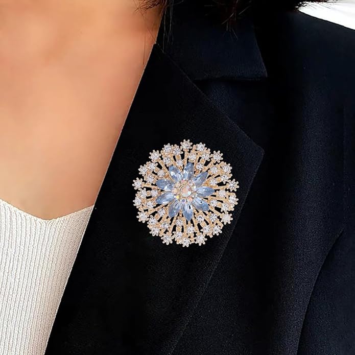 Rhinestone Crystal Flower Brooch Pin Sparkling Large Crystal Sunflower Brooch Vintage Floral Lapel Pins Rhinestone Flower Bouquet Broochs Rose Snowflake Broochs Wedding Bridal Dress Jewelry for Women