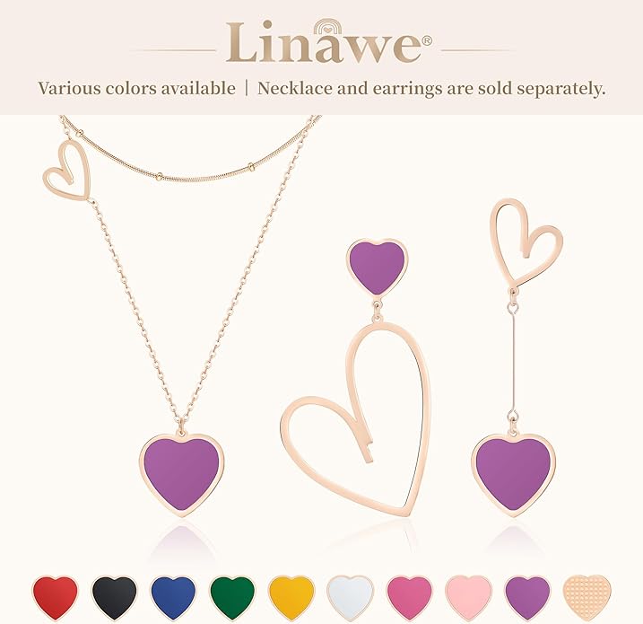 Linawe Layered Choker Heart Pendant Necklace for Women Trendy, Gold/Silver/Rose Gold Chain Stainless Steel Stacked Necklaces, Double Heart Necklace Y2K Preppy Jewelry