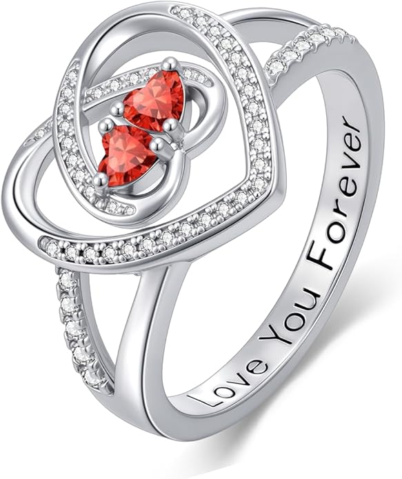 Valentine's Day Gifts for Women Birthstone Rings for Women Heart Statemet Engagement Eternity Wedding Promise Rings Jewelry Anniversary Christmas Valentine Mothers Day Birthday Gifts for Wife Her Girlfriend