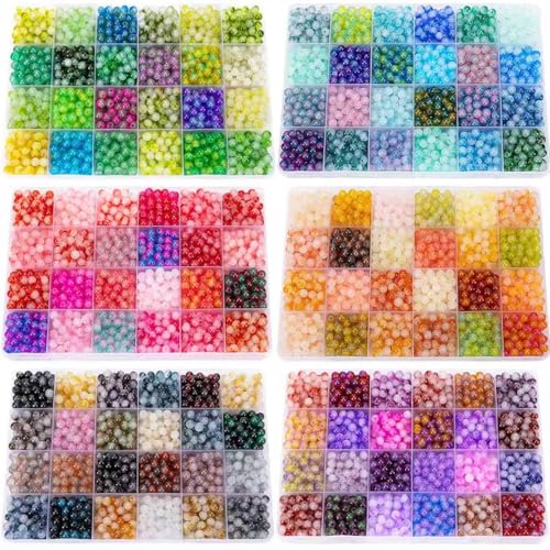 XSEINO About 7200+ pcs 6mm Glass Beads Bracelet Making Kit, 144 Assorted Colorful Bi-Color Fusion Series Crystal Beads Making and DIY Crafts - color: Colorful Bi-Color Fusion Series