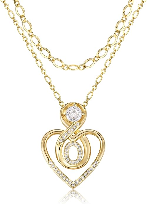 Heart Letter Necklaces for Women 14K Gold Plated Cubic Zirconia Heart Initial Layered Necklace Infinity Pendant Necklace Letter Initial Jewelry for Women