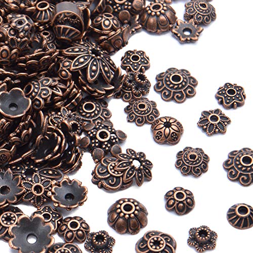 BronaGrand 100 Gram(About 180-350pcs) Bead Caps Metal Spacers Jewelry Findings Accessories for Bracelet Necklace Jewelry Making,Antique Copper - color: Antique Copper