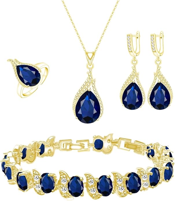 LMXXVJ Jewelry Set for Women,Teardrop Cubic Zirconia Necklace Earrings Adjustable Ring Bracelet Jewelry Set Formal Jewelry Gift