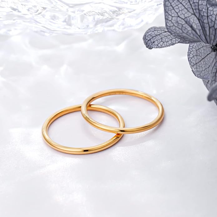 NOKMIT 1mm 14K Gold Filled Rings for Women Girls Thin Gold Ring Dainty Cute Stacking Stackable Thumb Pinky Band Non Tarnish Comfort Fit Size 4 to 11 1PC/2PCS/3PCS