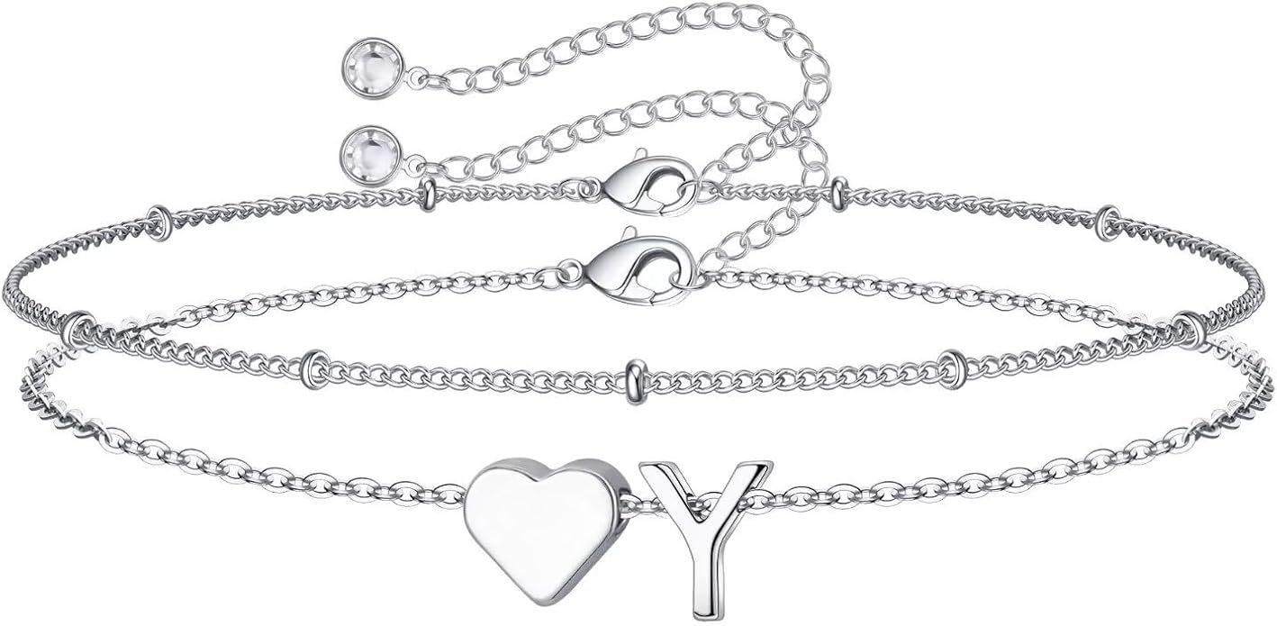 M MOOHAM Valentines Day Gifts for Kids Teen Girls -14K-Gold-Plated Heart Initial A-Z Bracelets for Women Girl Dainty Gold Bracelets Birthday Valentines Gifts for Women Her Teenage Girls Kid Teen Gift