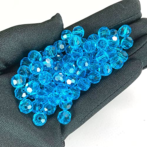 Jmassyang 200 Pieces 6mm Faceted Round Crystal Glass Beads Spacer Beads for Jewelry Making, Bracelets Necklaces Earrings Wind Chimes Suncatchers(Lake Blue) - color: Lake blue, size: 6mm