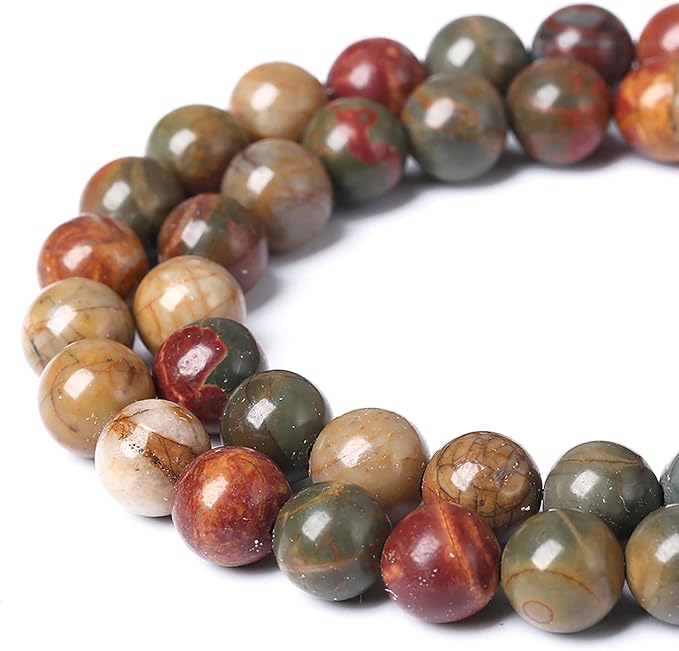 90PCS 8mm Natural Picasso Jasper Beads Healing Power Stones Round Loose Gemstone Beads for Jewelry Making DIY Bracelet Necklace 32" 2 Strands