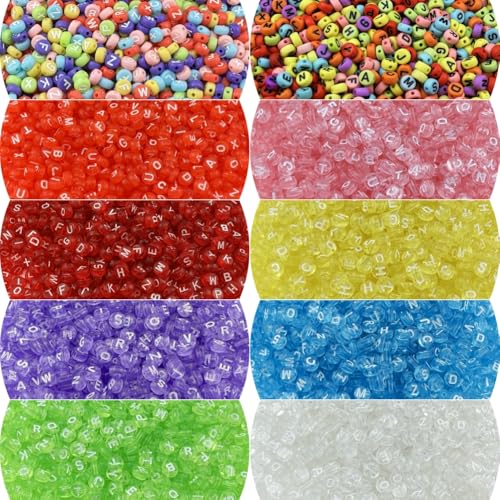 1000pcs Round Letter Beads 4x7mm Acrylic Alphabet Beads Spacer Beads for Jewelry Making Bracelets Necklace Earring Key Chains DIY Craft(K-White Letter Transparent Colorful Bead) - color: K-White Letter Transparent Colorful Bead