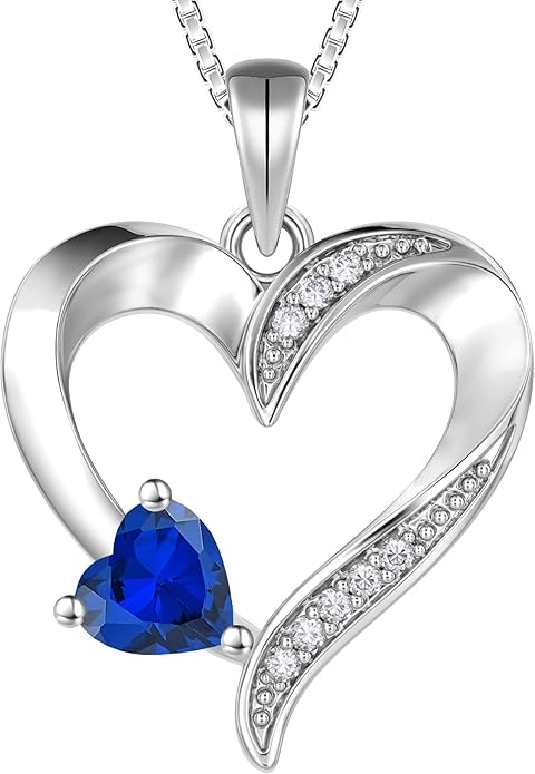 YL Heart Necklace 925 Sterling Silver Love Heart Pendant Birthstone Jewelry for Women