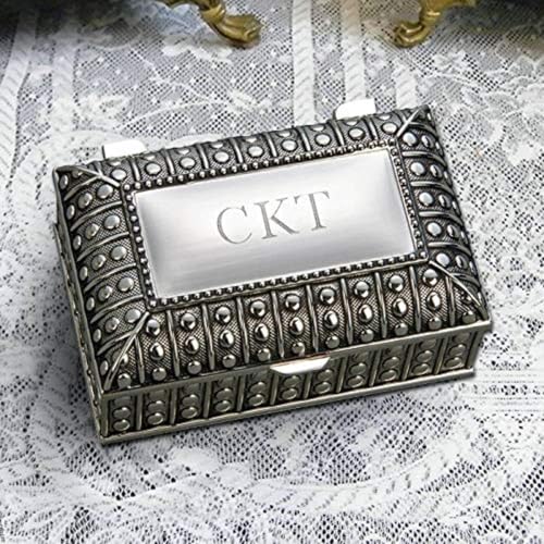 Personalized Silver Plated Rectangular Jewelry Box with Beaded Antique Design | Engraved Gift for Men and Women | Custom Jewelry Box for You and your Loved Ones | Personalized Gift Box