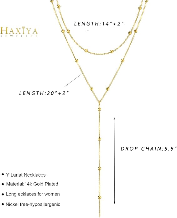 Lariat Gold Necklace for Women Dainty Long Necklace 14k Gold Plated/Silver Y-Shaped Pendant Drop Chain Trendy Layered Pearl/Beaded/CZ Necklaces Simple Gold Jewelry For Women Gift