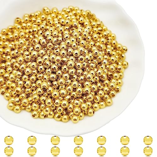 1000Pcs 4mm Metal Spacer Beads Metallic Plated Beads Round Beads Smooth Round Loose Beads Crimp Stopper Beads, Bracelet Making Clamp End Stopper Spacer Beads for Jewelry Making（Gold） - color: Gold, size: 4mm
