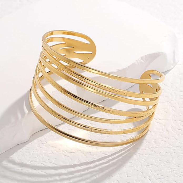 Multi-layer Cuff Bracelet for Women Cross Wire Bracelets Open Wide Cuff Gold Bangle Bracelet