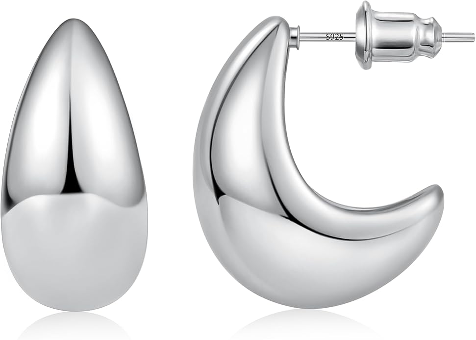 Gacimy Chunky Earrings for Women, Teardrop Earrings with 925 Sterling Silver Post, 14K Gold Plated Statement Drop for Women