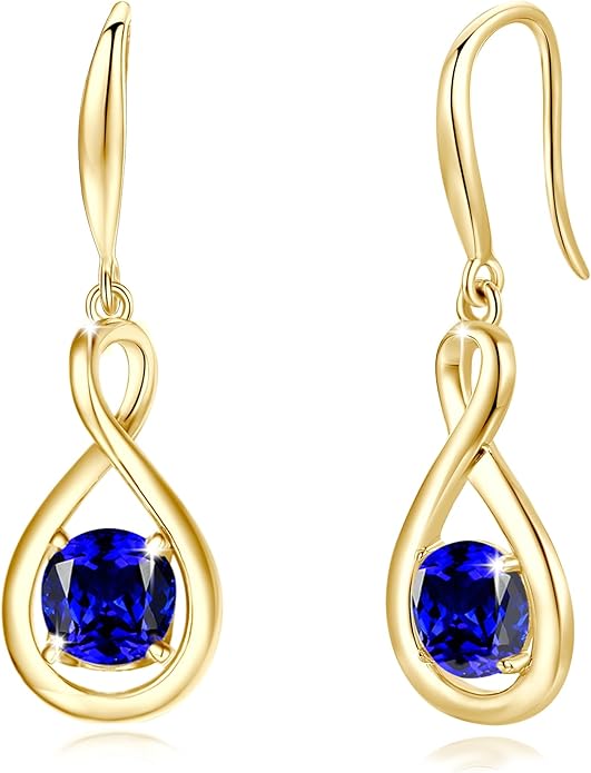 FANCIME Valentines Day Gift Dangle Drop Earrings 925 Sterling Silver Dainty Infinity Round Gemstone Birthstone Jewelry Birthday Gifts for Her Women