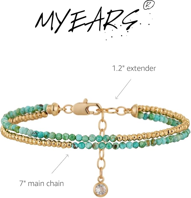 MYEARS Women Beaded Bracelet Gold Double Layer Gemstone 14K Simple Dainty Handmade Chain Everyday Boho Beach Jewelry