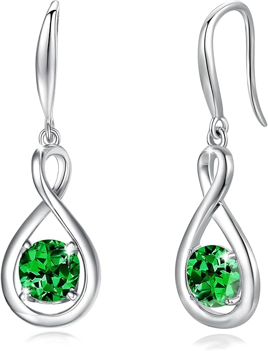 FANCIME Valentines Day Gift Dangle Drop Earrings 925 Sterling Silver Dainty Infinity Round Gemstone Birthstone Jewelry Birthday Gifts for Her Women