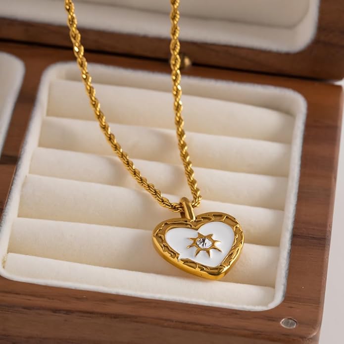 IBARA Women Gold Dianty Necklace Sun Crescent Moon Star Evil Eye Lock Lovely Heart Flower Butterfly Pearl Pendant Coin Necklaces 18K Gold CZ Diamond Filled Chain Boho Beach Simple Handmade Jewelry