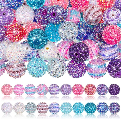 40 Pcs 20 mm Rhinestone Beads Bulk Crystal Round Disco Ball Chunky Bubblegum Beads for Pens Bracelets Charms Craft European Style Jewelry Making Supplies Christmas(Mermaid Color) - color: Mermaid Color