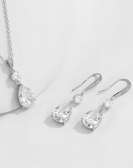 Teardrop Necklace Cubic Zirconia Drop Wedding Bridal Pendant Necklace for Women, Silver Rose Gold Plated Copper Brass Micro Inlay CZ Simple Fine Jewelry Gifts Mother's Day Valentines
