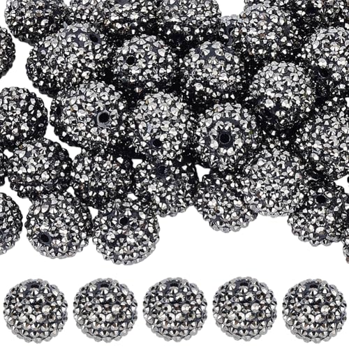 1 Box 50pcs 20mm Silver Rhinestone Beads Round Sparkle Resin Rhinestones Shiny Disco Ball Chunky Bubblegum Loose Spacer Bead Charms Bulk for Jewelry Making Party Decor DIY Craft Supply - color: Silver, size: 20mm 50pcs