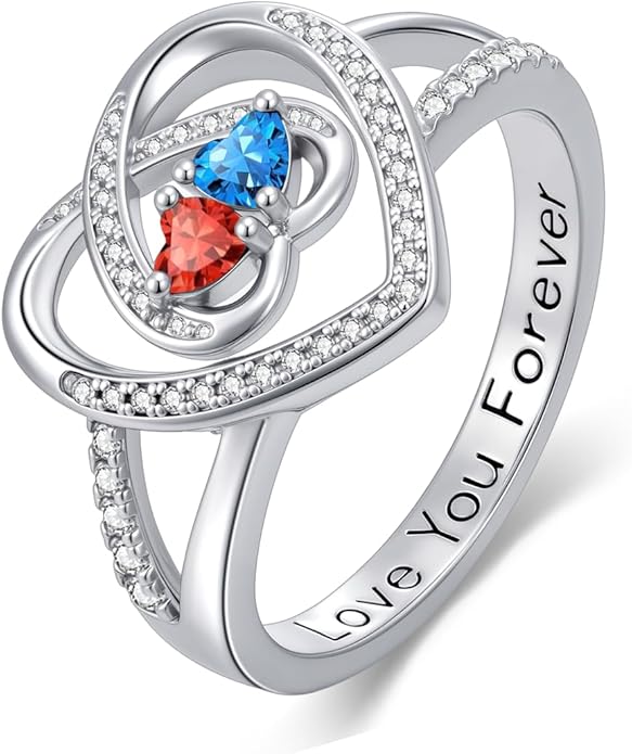 Valentine's Day Gifts for Women Birthstone Rings for Women Heart Statemet Engagement Eternity Wedding Promise Rings Jewelry Anniversary Christmas Valentine Mothers Day Birthday Gifts for Wife Her Girlfriend