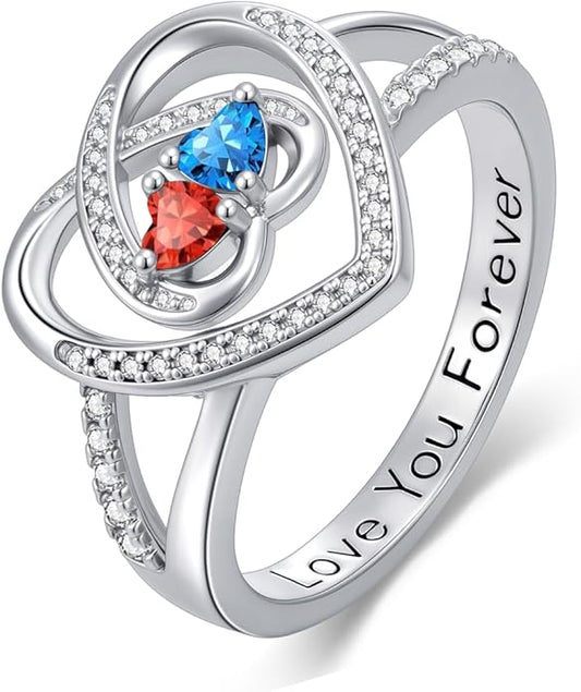 Valentine's Day Gifts for Women Birthstone Rings for Women Heart Statemet Engagement Eternity Wedding Promise Rings Jewelry Anniversary Christmas Valentine Mothers Day Birthday Gifts for Wife Her Girlfriend