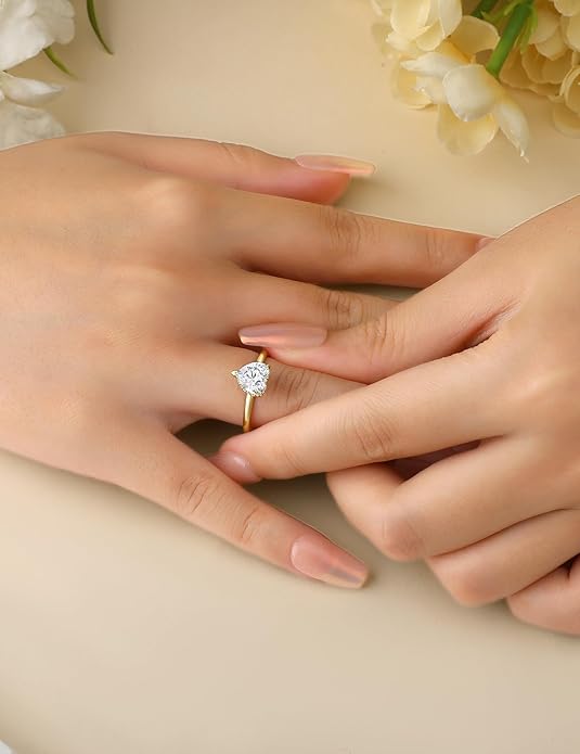 Elspeth 925 Sterling Silver Heart Engagement Ring for Women Heart Cut Cubic Zirconia Promise Ring Size 4-10