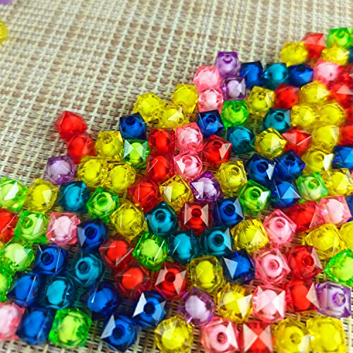 Cube 400pcs Faceted Square Transparent 8mm Crystal Spacer Beads, Round Inside for Jewelry Making (Red) - color: Rainbow,Red,White