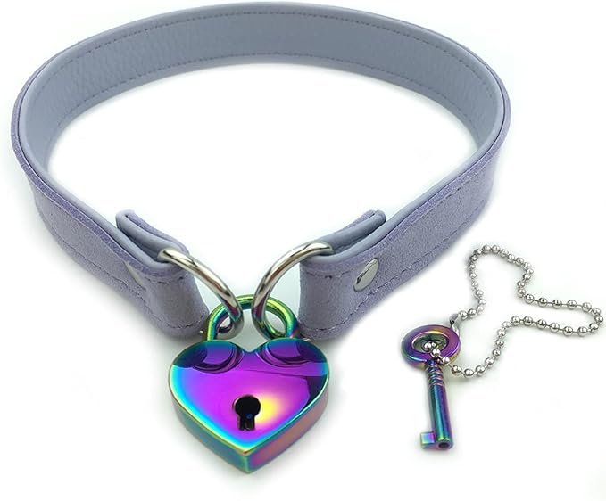 Succuba Padlock Choker Collar Necklace with Lock and Key Heart Lock Choker for Women and Men (C, 14)