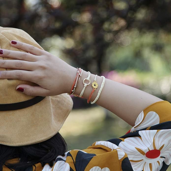 FANCY SHINY Sunflower String Bracelet Boho Braided Rope Wrap Bracelets Cute Summer Beach Surfer Jewelry for Women