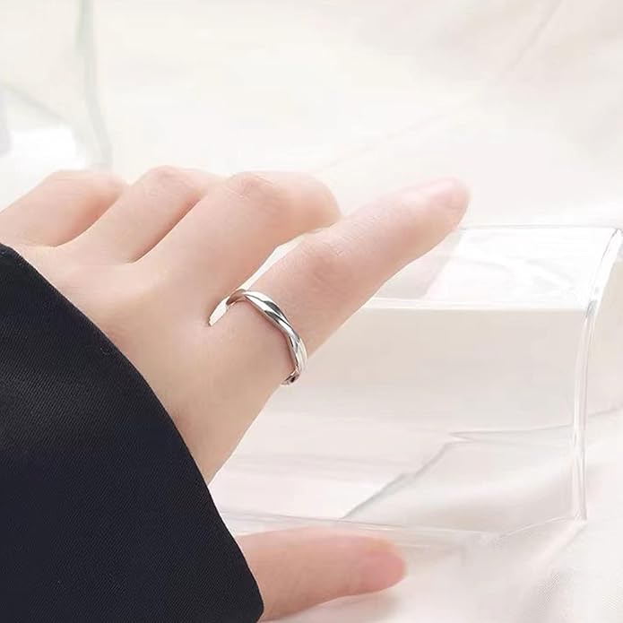 OOOPEL Sterling Silver Adjustable Ring S925 Silver Rings for Women Cubic Zirconia Twist Love Knot Dainty Ring Silver Minimalist Open Finger Rings Silver Thumb Sterling Silver Ring