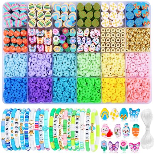 2480pcs Easter Polymer Clay Beads Bracelet Making kit, 24 Style Cute Fun Beads Charms for Jewelry Necklace Earring Making DIY Accessories for Women Girls - color: C3#Easter