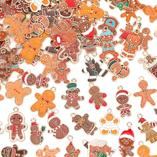 MARFOREVER 120 PCS Christmas Gingerbread Man Snowman Charms, Christmas Charms for Jewelry Making Assorted Enamel Winter Gingerbread Xmas Charm Pendants for Bracelet Necklace Earrings Making Supplies - style: Gingerbread Man