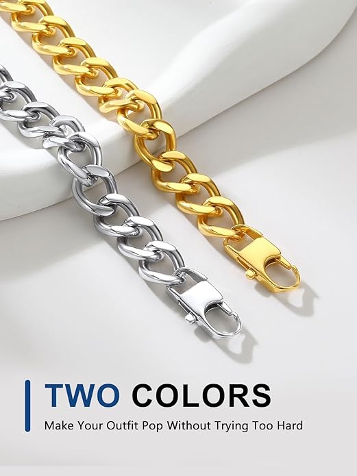 ChainsPro Cuban Link Chain for Women,Stainless Steel Chunky Necklace Silver/Gold Plated Thick Chain Choker, 12/16/20 mm Width,18" and 20" Punk Hip Hop Trendy Non Tarnish Jewelry Gifts