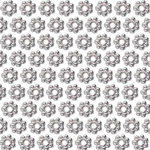 BronaGrand 500pcs Metal Daisy Spacer Beads 4mm for DIY Jewelry Making(Silver) - color: Silver