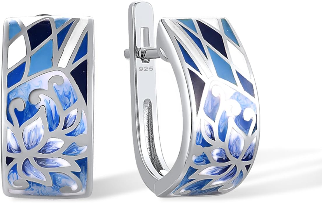 Santuzza 925 Sterling Silver Enamel Pattern Dangle Earrings
